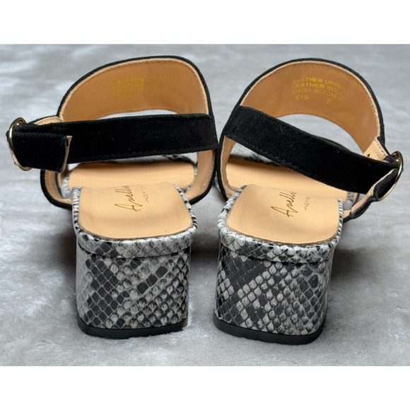 Avellini Black Suede Snake Print Block Heel Sandals Womens Size 7 Made In Italy - Picture 5 of 8